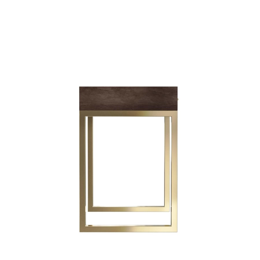 Aubrey Walnut 1 Drawer Bedside Table with Gold Trim Legs