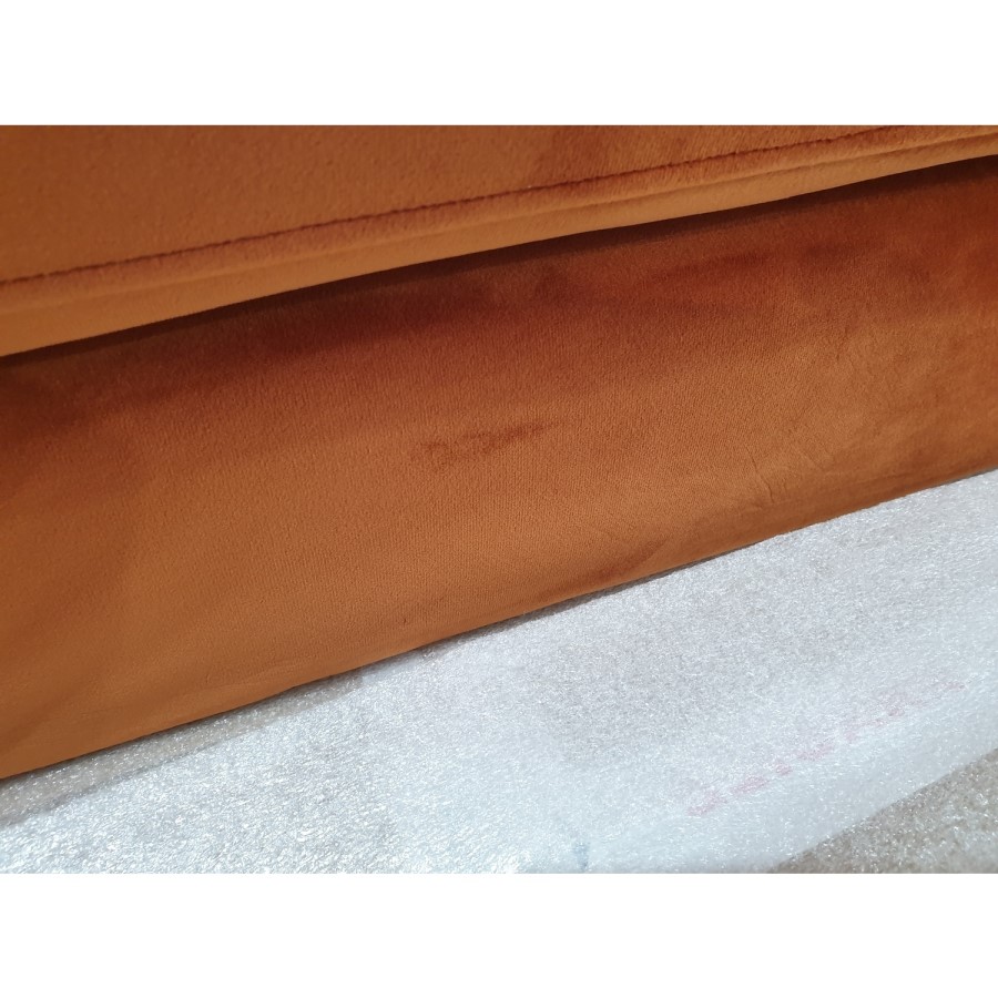 GRADE A2 - Orange Velvet Sofa with Squared Arms & Button Back - Seats 3 - Bailey