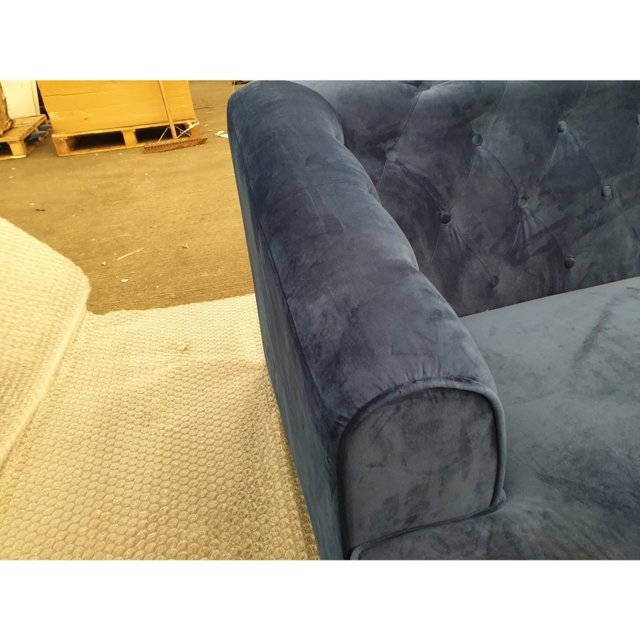 GRADE A2 - Chesterfield Sofa in Navy Blue Velvet - 3 Seater - Inez