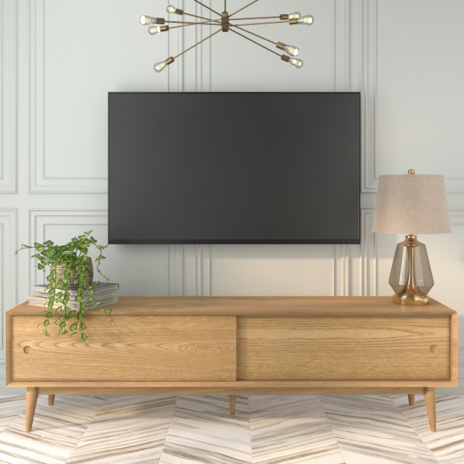 Solid Oak TV Unit with Sliding Doors - TV's up to 70" - Scandi - Briana