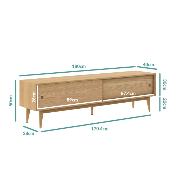 Solid Oak TV Unit with Sliding Doors - TV's up to 70" - Scandi - Briana