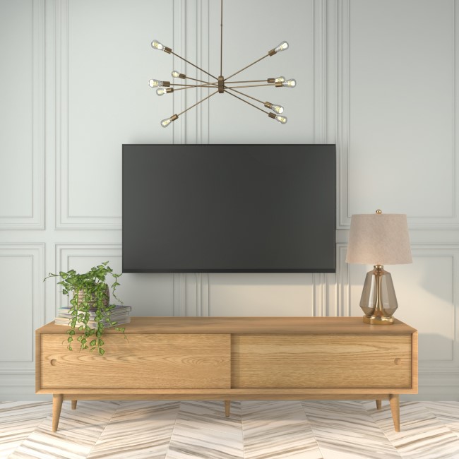 Solid Oak TV Unit with Sliding Doors - TV's up to 70" - Scandi - Briana