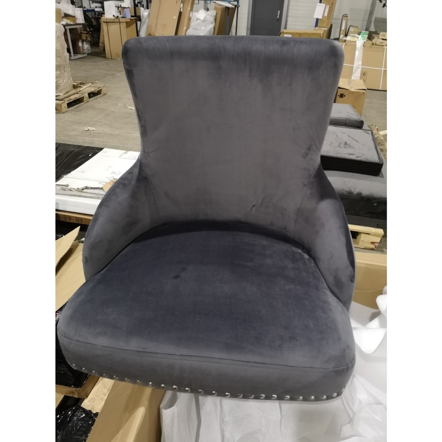 GRADE A2 - Dark Grey Velvet Bar Stool with Button Back & Swivel Base - Jade Boutique