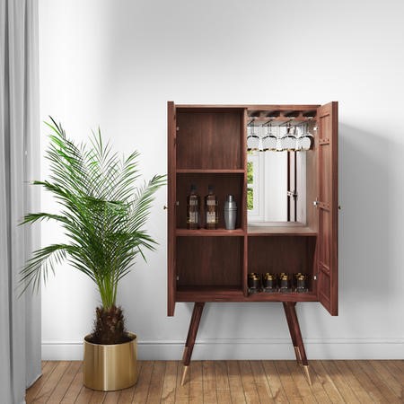 ONLY OPENED Large Drinks Cabinet in Dark Wood with Gold Inlay