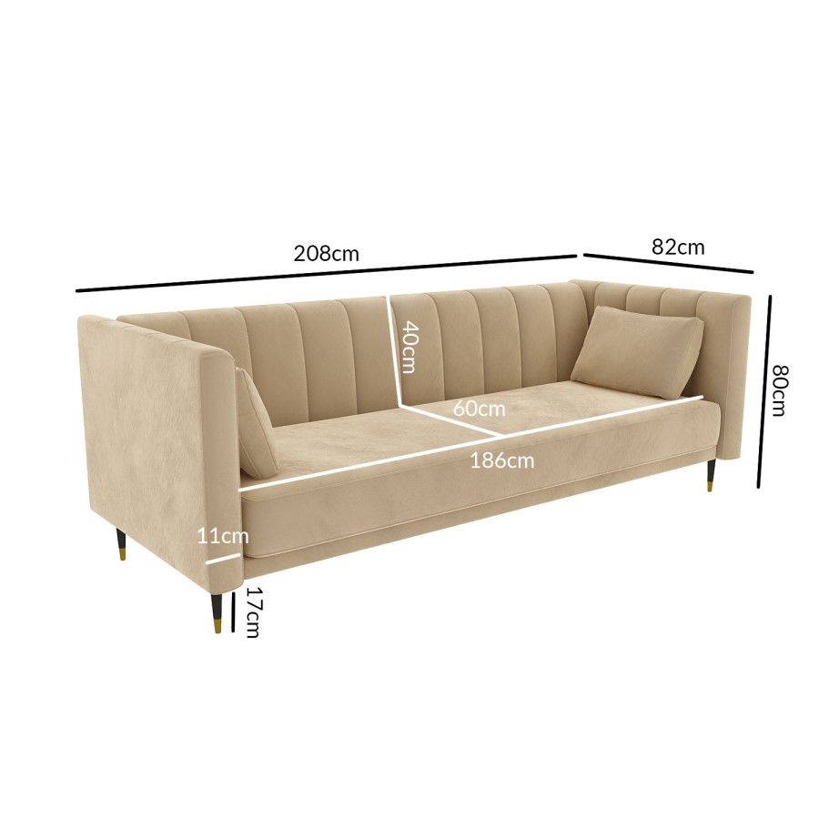 GRADE A2 - Beige Velvet 3 Seater Sofa Bed with Cushions - Sleeps 2 - Mabel