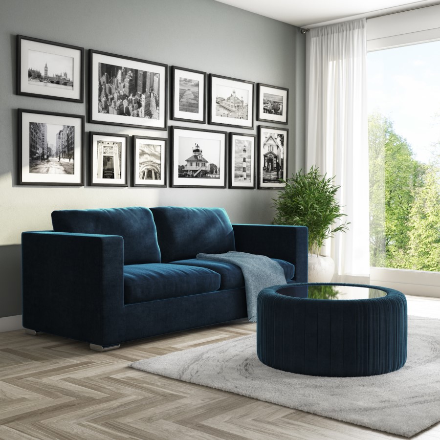 GRADE A2 - Clara Navy Blue Velvet 3 Seater Sofa