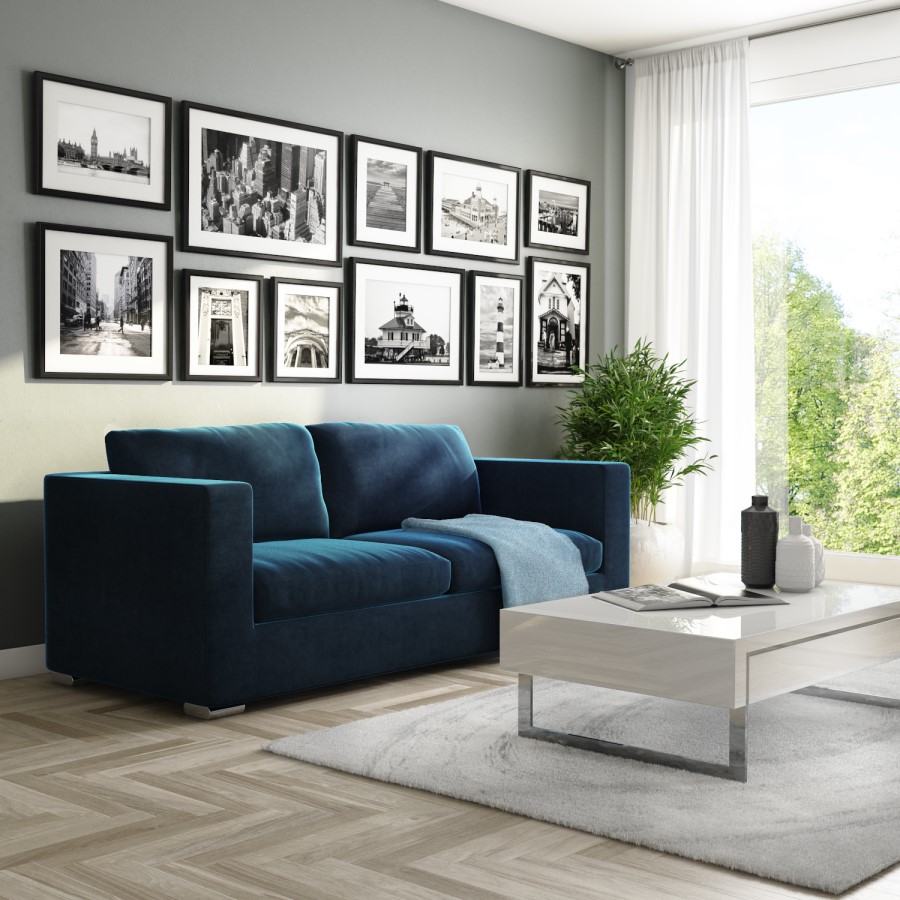 GRADE A2 - Clara Navy Blue Velvet 3 Seater Sofa