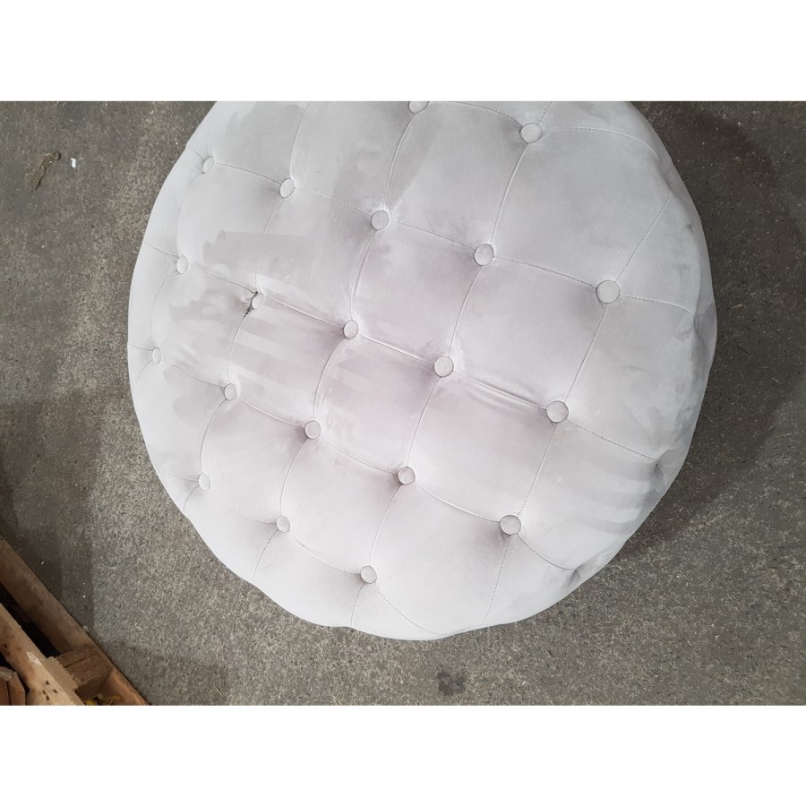 GRADE A2 - Xena Large Quilted Button Pouffe in Light Grey Velvet