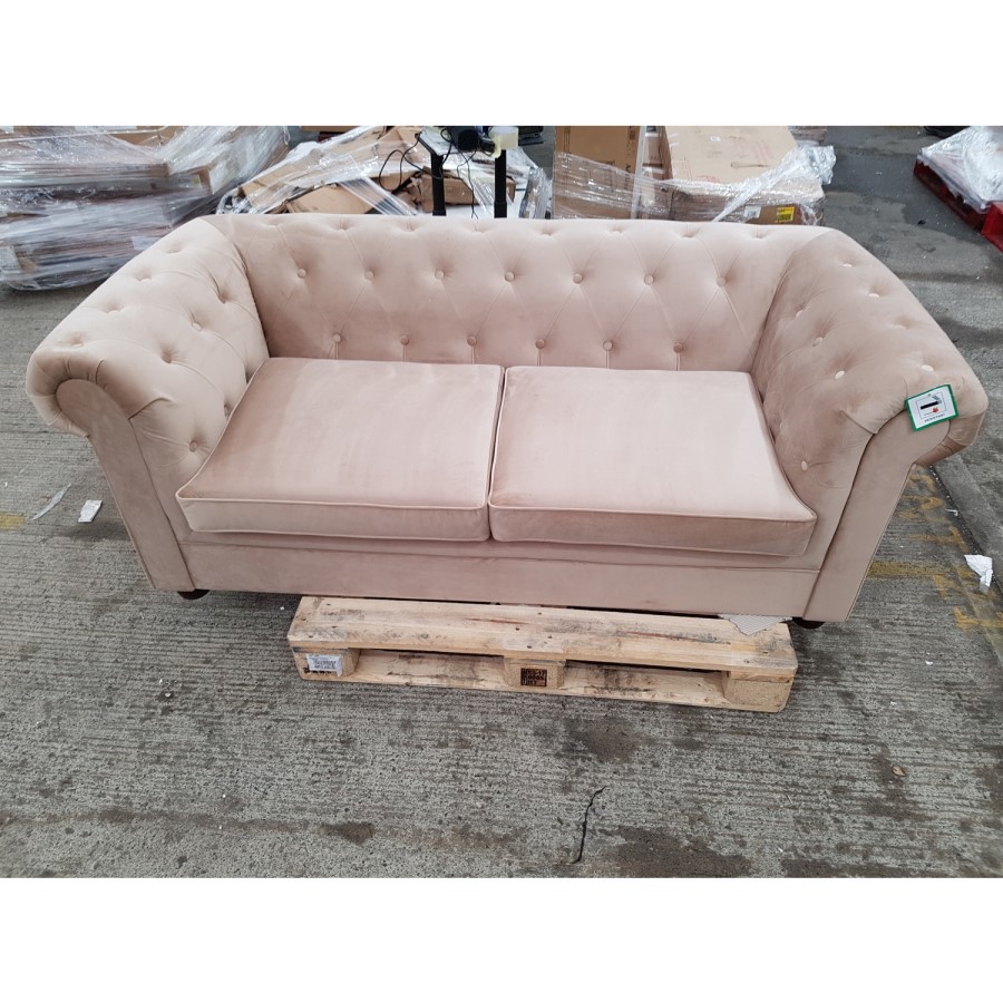 GRADE A2 - 3 Seater Chesterfield Sofa Bed in Beige Velvet - Sleeps 2 - Bronte