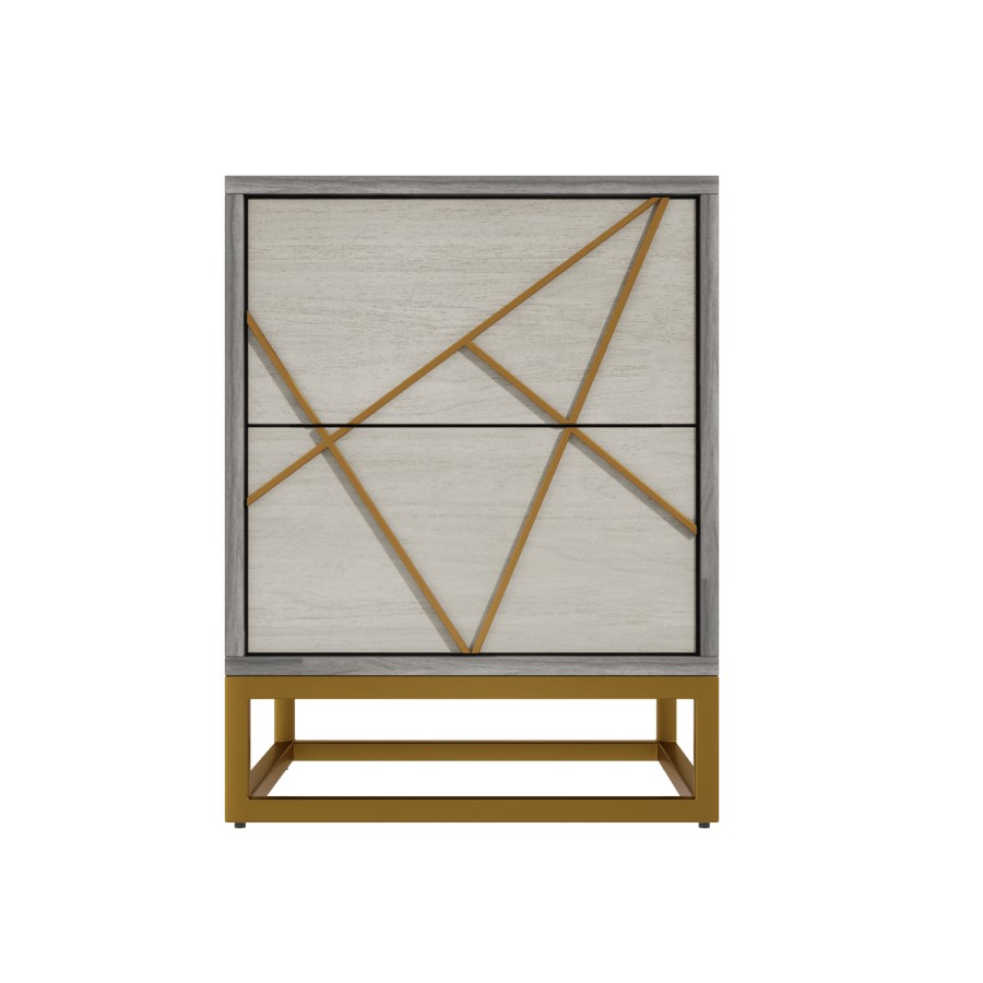 GRADE A2 - Zhara 2 Drawer Bedside Table in Grey with Gold Painted Wooden Trim