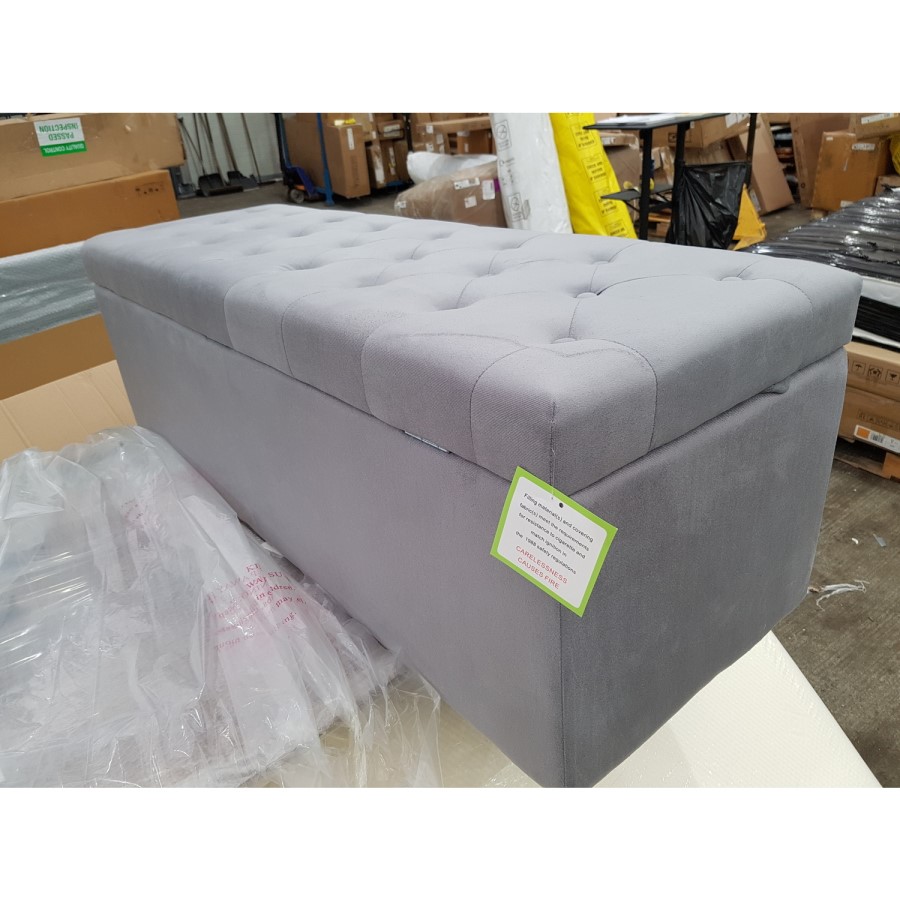 GRADE A2 - Safina Ottoman Storage Box in Grey Velvet