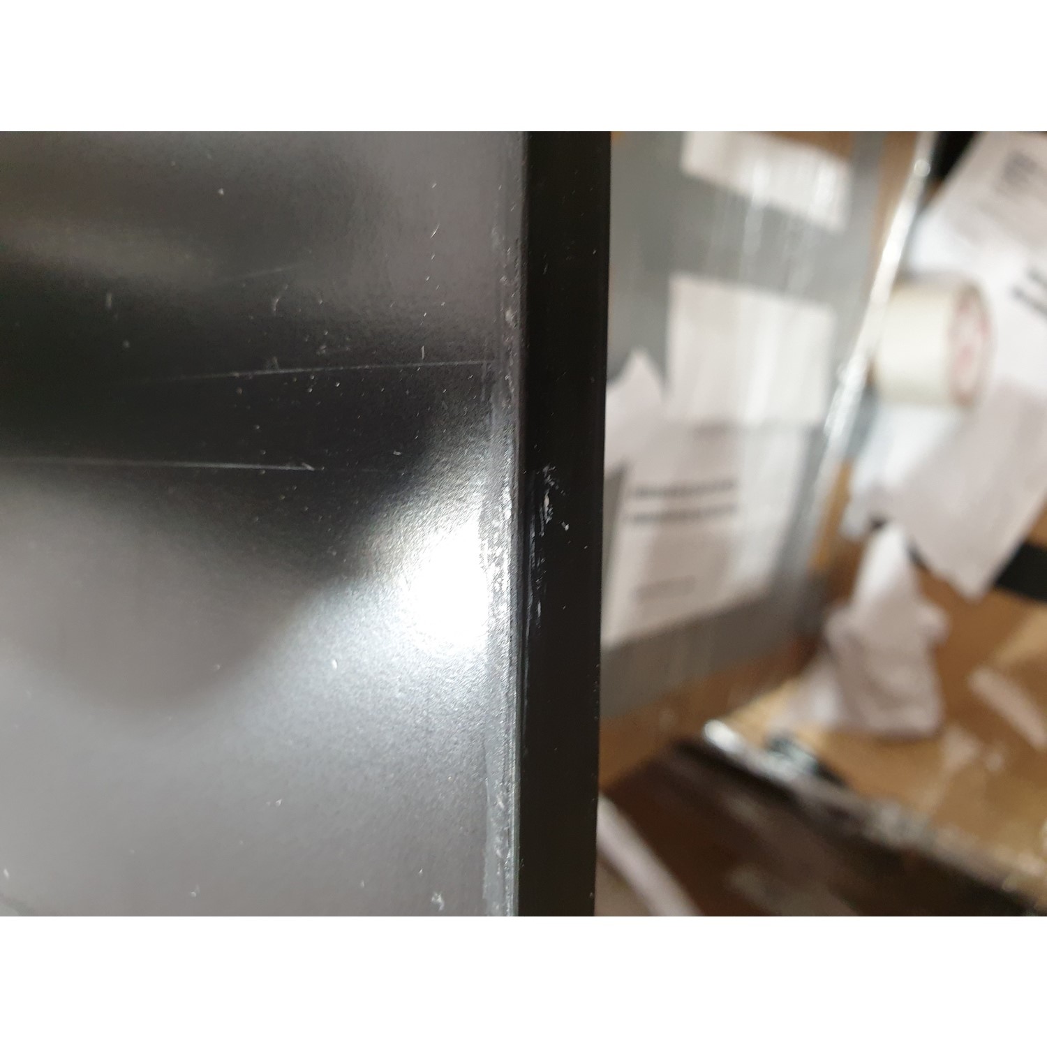 GRADE A2 Narrow White Gloss Console Table with Black Metal Base