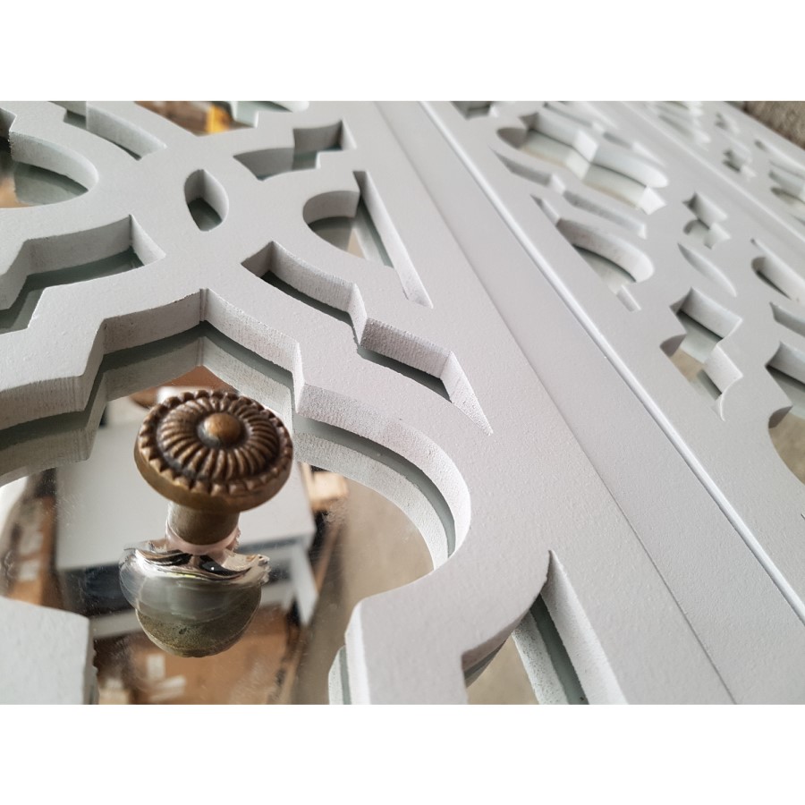 GRADE A2 - Alexis Mirrored 2 Drawer Bedside Table in Pale Grey with Carved Detail