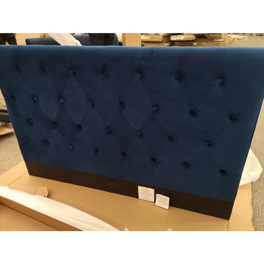 GRADE A2 - Amara Double Bed Frame in Navy Blue Velvet with Quilted Headboard