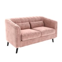 GRADE A1 - Lotti Pink Velvet 2 Seater Sofa with Removable Cushions - Mid Century Style