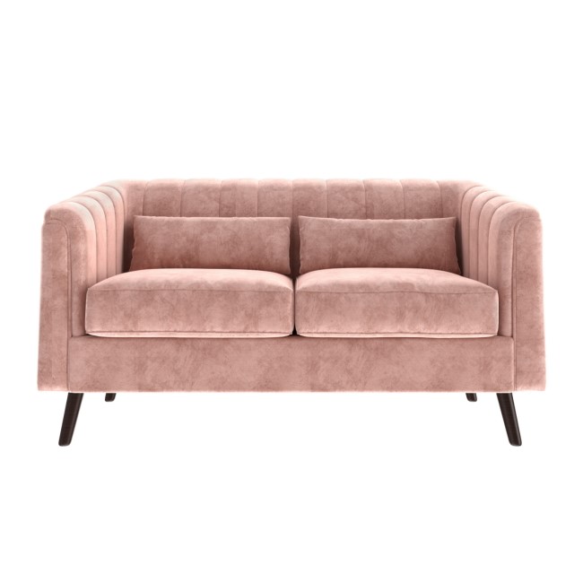 GRADE A1 - Lotti Pink Velvet 2 Seater Sofa with Removable Cushions - Mid Century Style