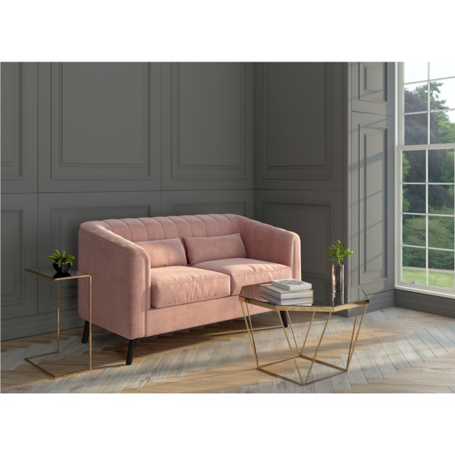 GRADE A1 - Lotti Pink Velvet 2 Seater Sofa with Removable Cushions - Mid Century Style