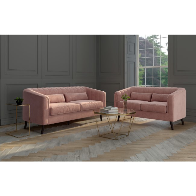 GRADE A1 - Lotti Pink Velvet 2 Seater Sofa with Removable Cushions - Mid Century Style