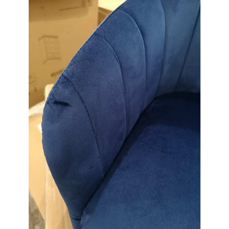 GRADE A2 - Navy Blue Velvet Bar Stool with Arms - Logan