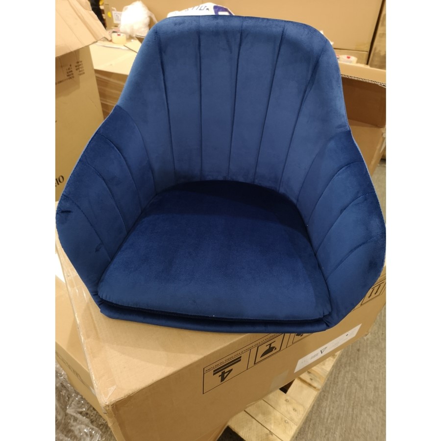 GRADE A2 - Navy Blue Velvet Bar Stool with Arms - Logan