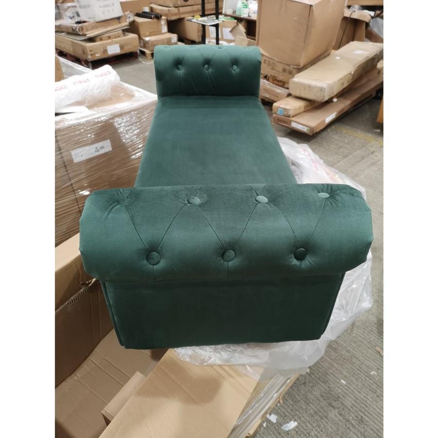 GRADE A2 - Safina Green Velvet Bench with Quilted Arm Rest