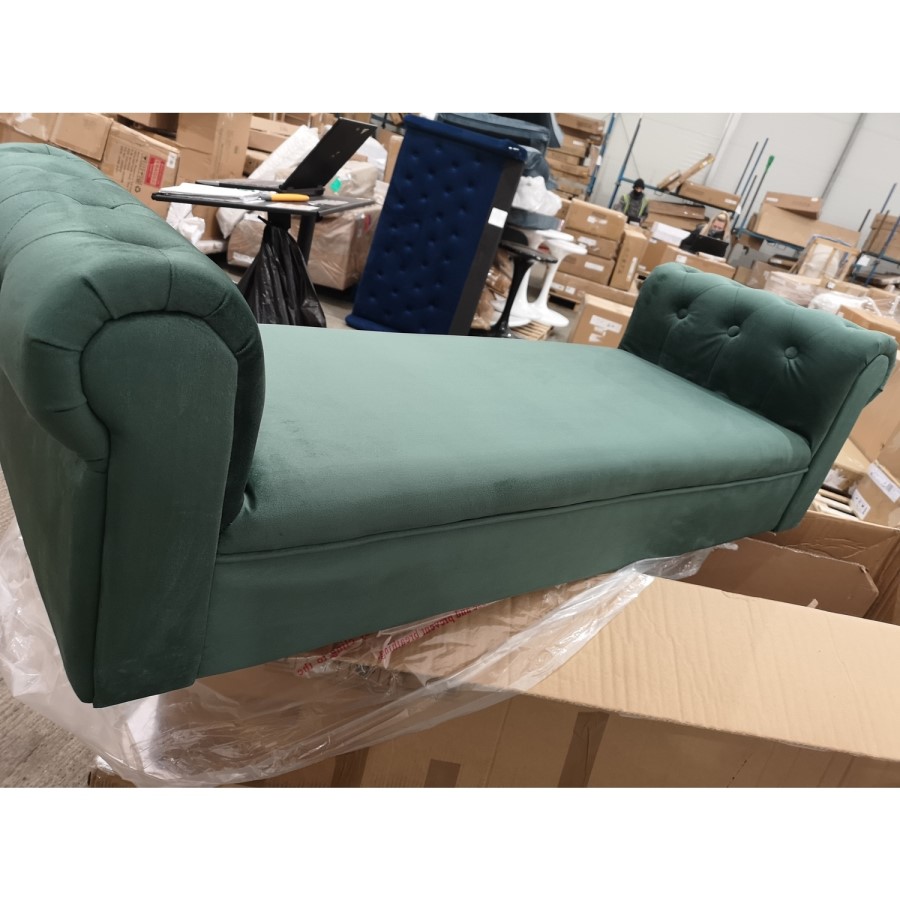 GRADE A2 - Safina Green Velvet Bench with Quilted Arm Rest