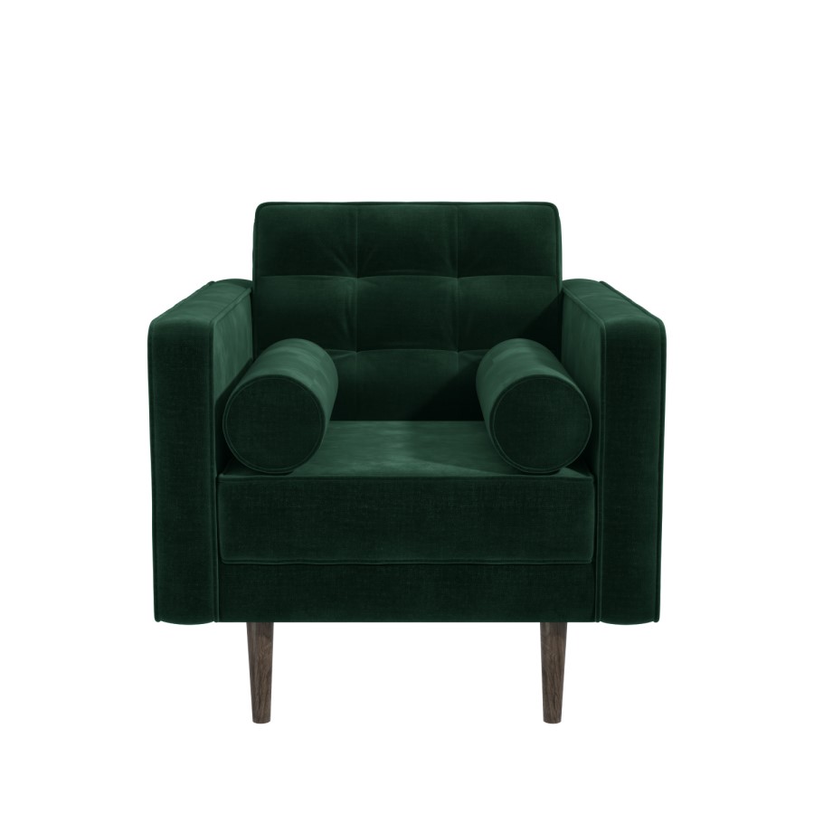 GRADE A2 - Mid Century Quilted Green Velvet Armchair with Button Detail - Elba