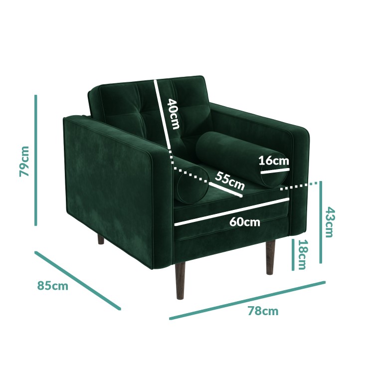 Dark Green Buttoned Velvet Armchair - Elba 