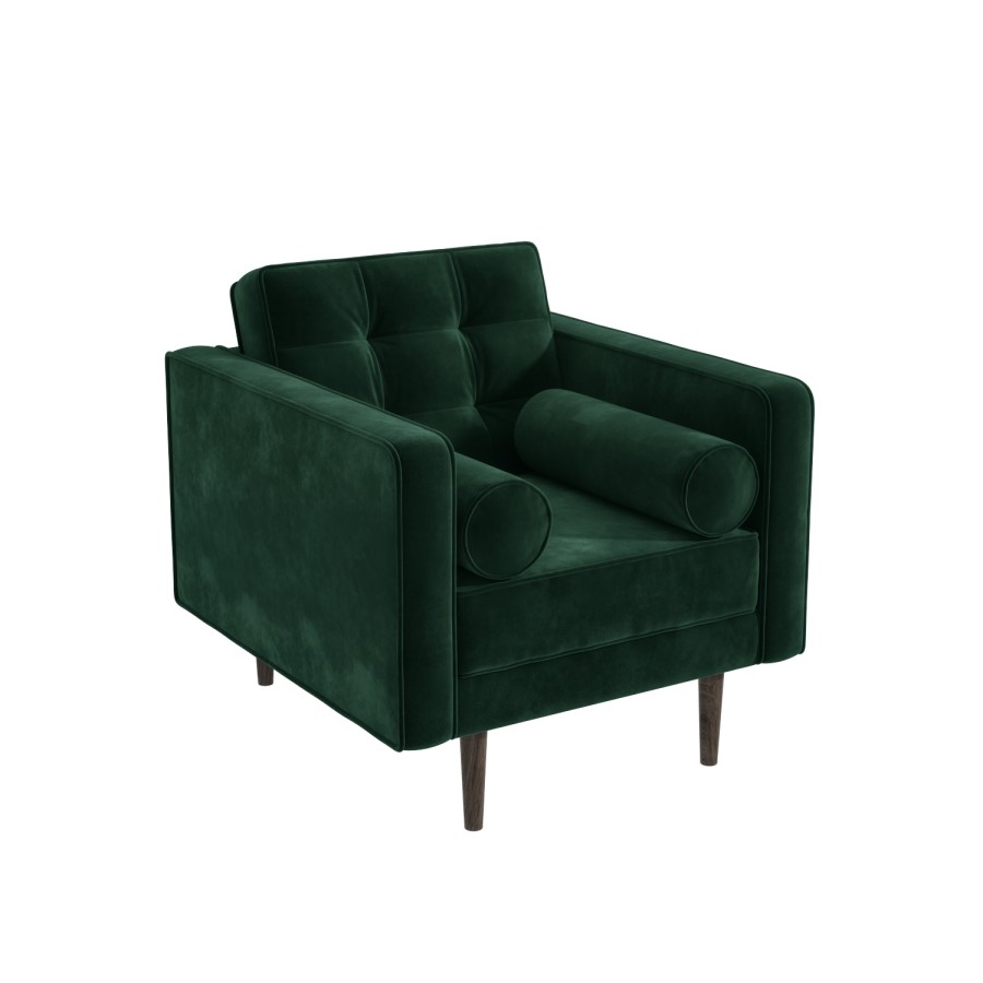 GRADE A2 - Mid Century Quilted Green Velvet Armchair with Button Detail - Elba