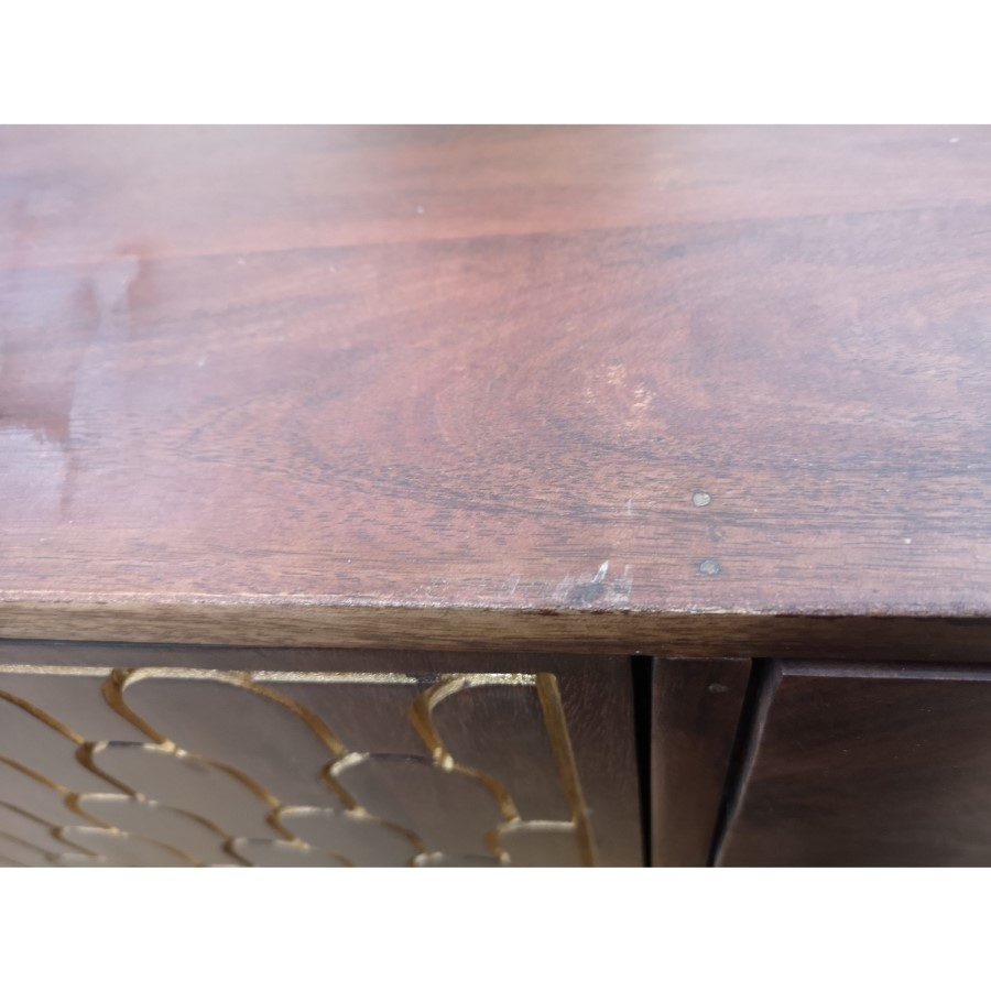 GRADE A2 - Large Sideboard with Storage in Dark Wood & Gold - Dejan