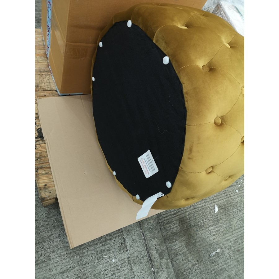 GRADE A2 - Xena Large Quilted Button Pouffe in Dark Mustard Velvet