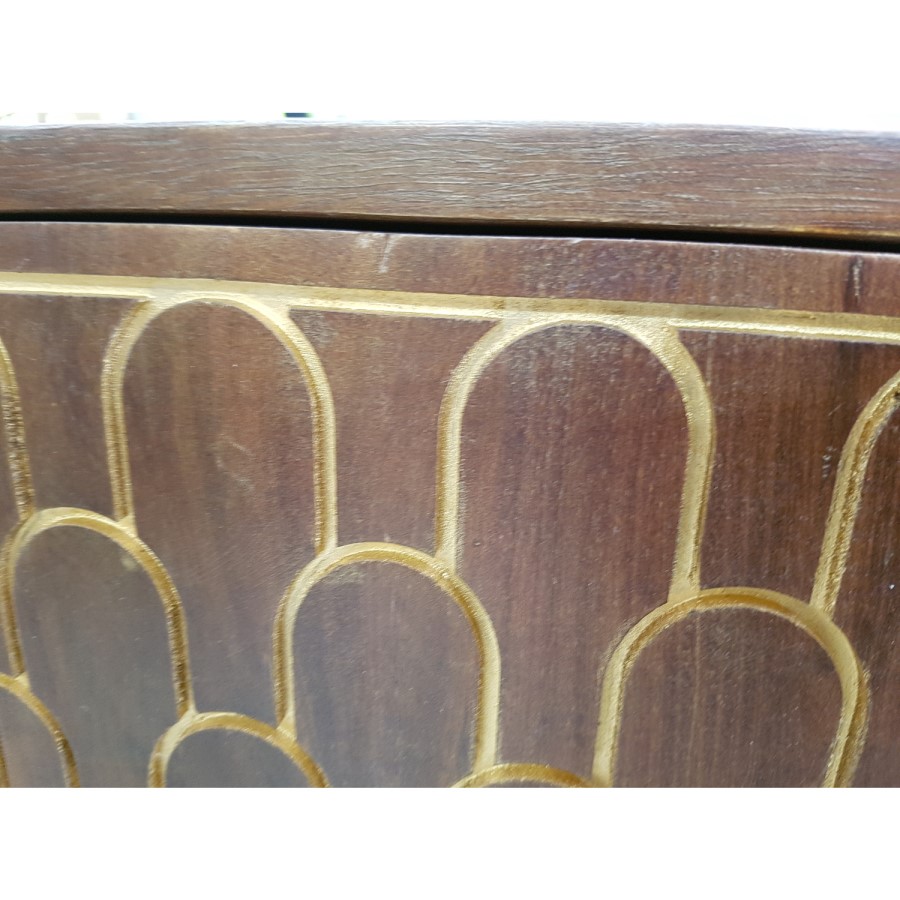 GRADE A2 - Dark Wood Sideboard with 2 Doors with Gold Inlay - Dejan