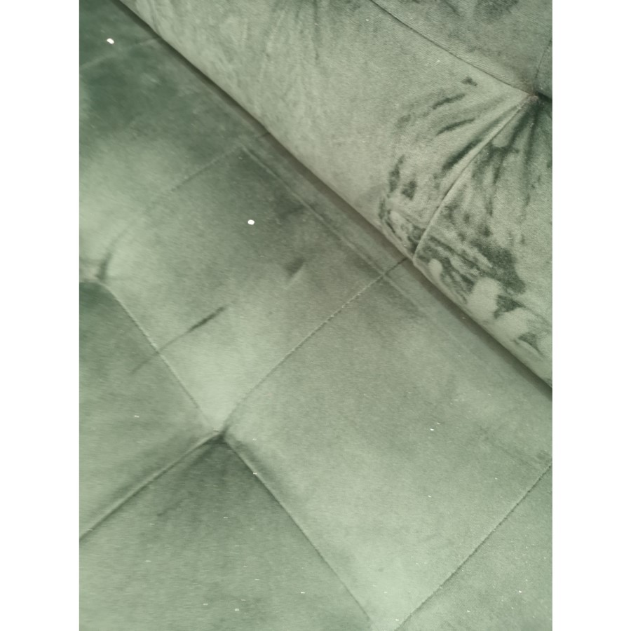 GRADE A2 - Buttoned Green Velvet Sofa - 3 Seater with Cushions - Elba