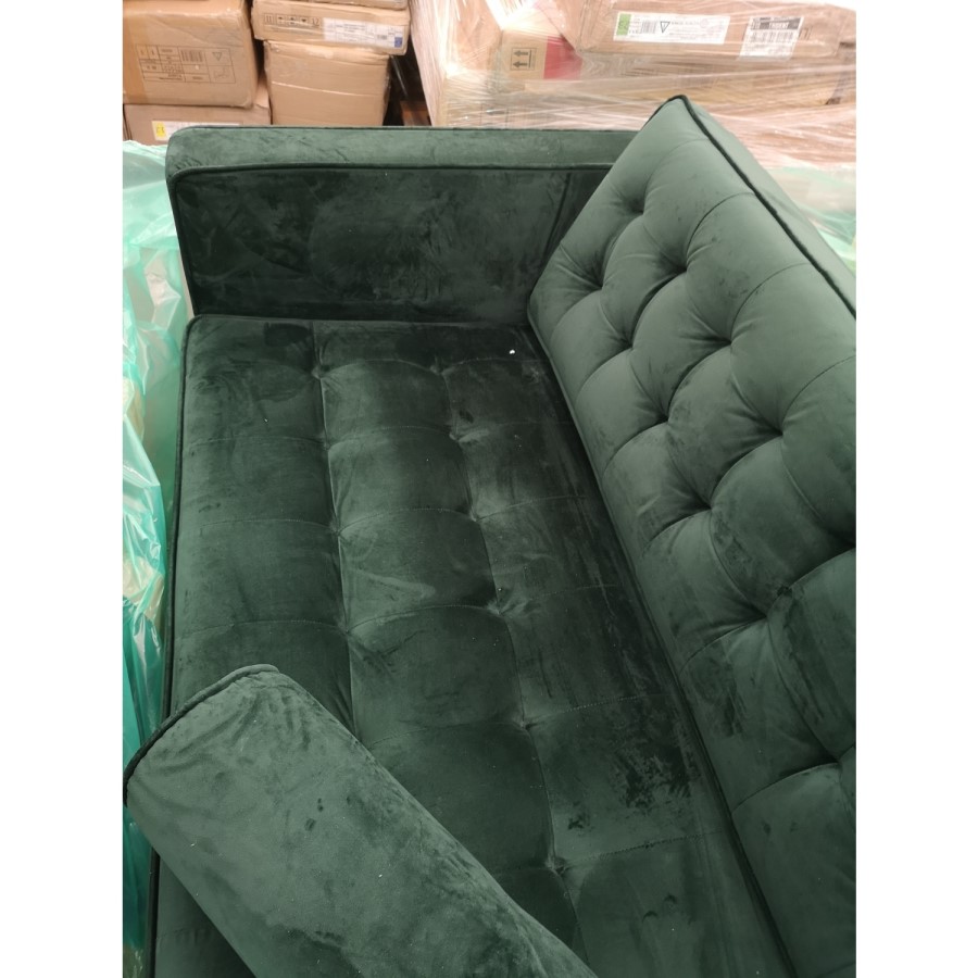 GRADE A2 - Buttoned Green Velvet Sofa - 3 Seater with Cushions - Elba