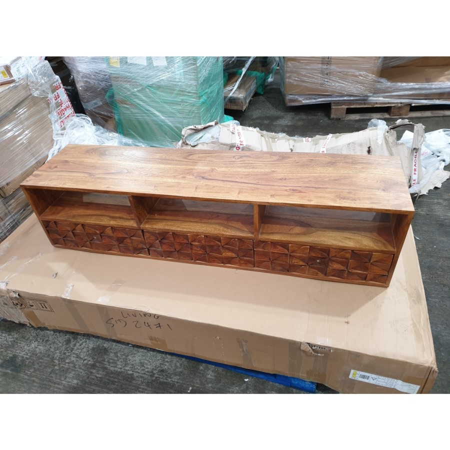 GRADE A2 - Large Dark Wood TV Stand Mid Century - TV's up to 56" - Freya