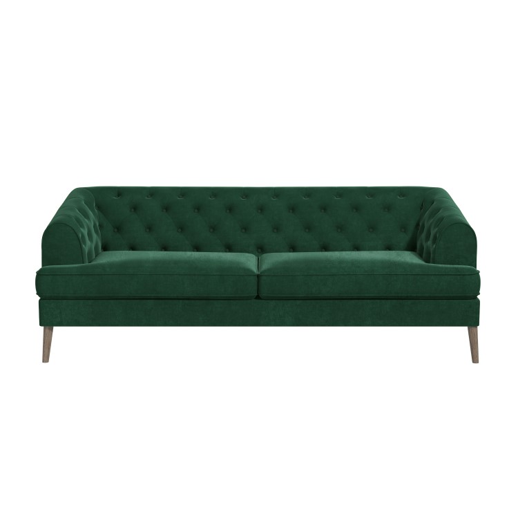 Green Velvet 3 Seater Modern Chesterfield Sofa - Inez