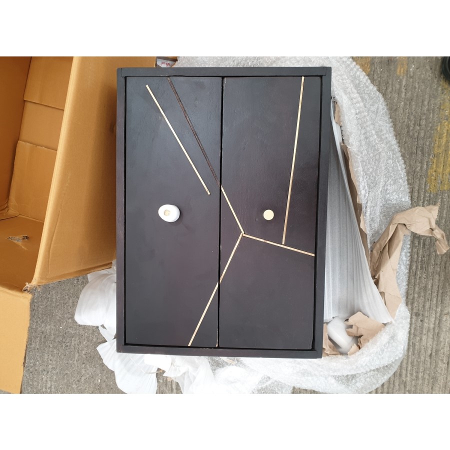 GRADE A2 - Mika 2 Drawer Dark Brown Bedside Table with Brass Inlay