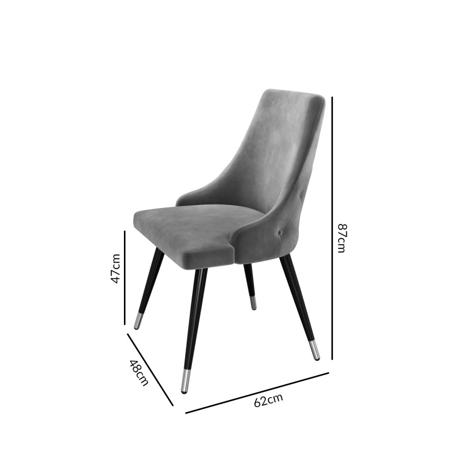 GRADE A2 - Pair of Silver Grey Velvet Dining Chairs with Button Back - Maddy