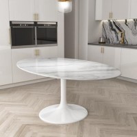 GRADE A2 - White Marble Tulip 170cm Dining Table in High Gloss - Seats 6 - Aura