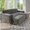 GRADE A2 - Grey Velvet Corner Sofa with Bolster Cushions - Seats 3 - Idris