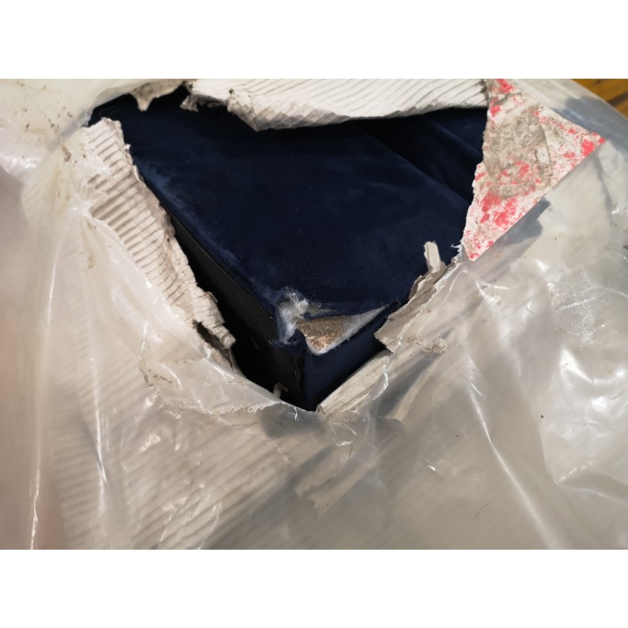 GRADE A2 - Dark Navy Blue Velvet Footstool- Idris