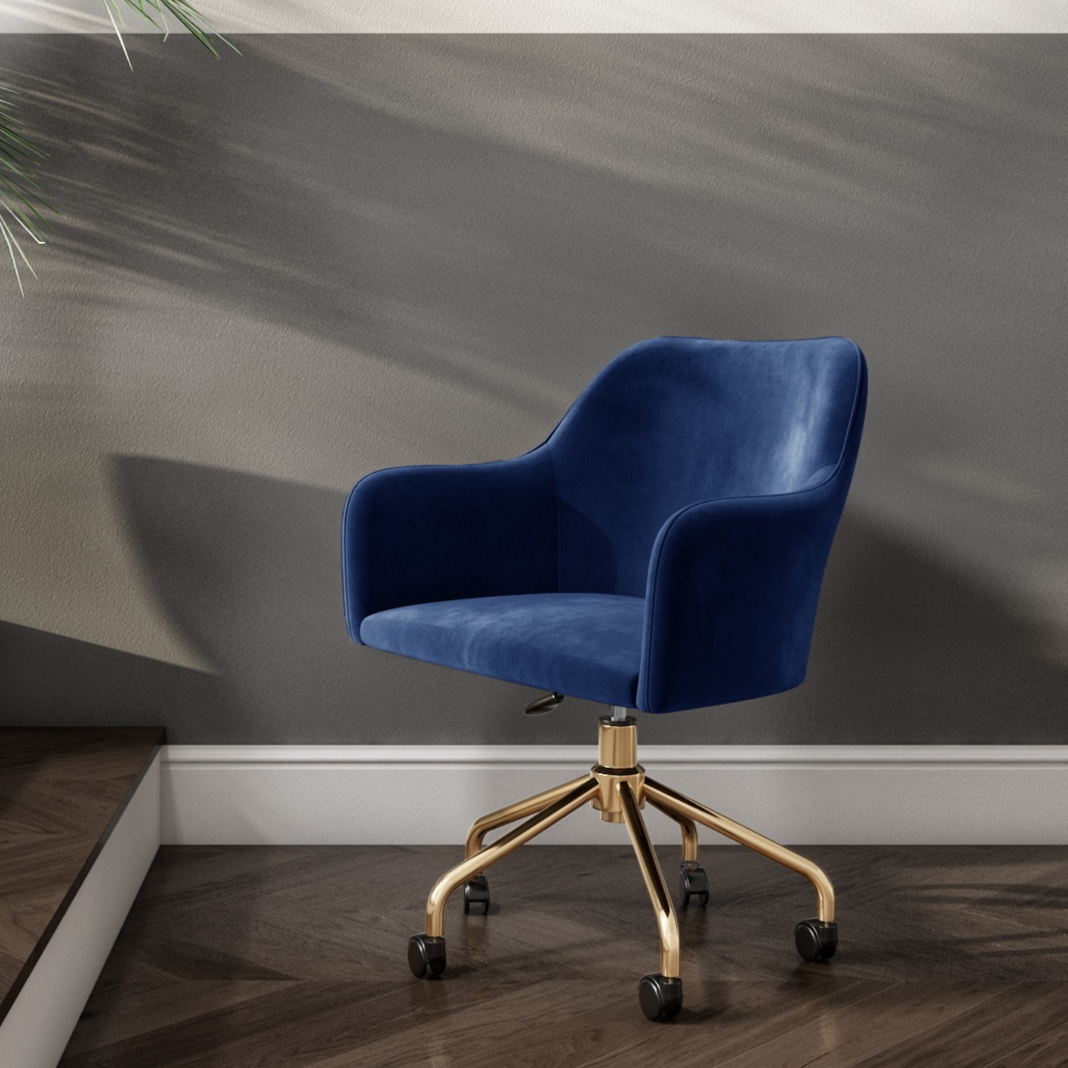 Navy Blue Velvet Office Swivel Chair With Gold Base Marley Furniture123 Navy Blue Velvet Office Swivel Chair With Gold Base Marley Furniture123