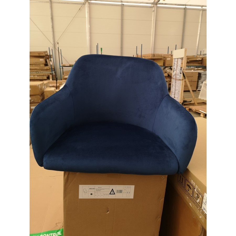 GRADE A2 - Navy Blue Velvet Office Swivel Chair with Gold Base - Marley