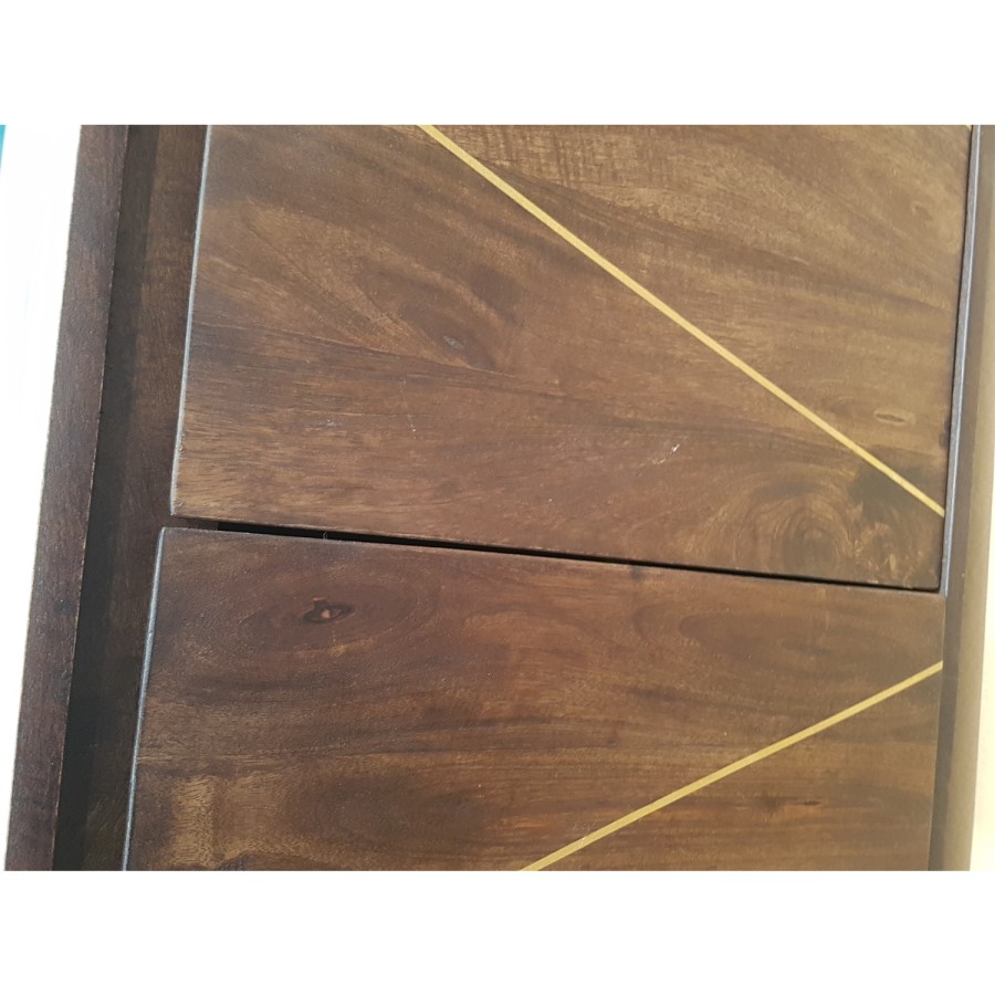 GRADE A2 - 3 Door Sideboard in Dark Wood with Brass Inlay - Tahlia