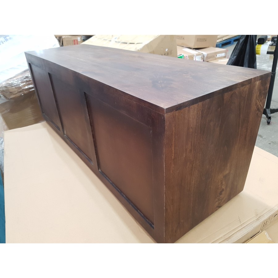 GRADE A2 - 3 Door Sideboard in Dark Wood with Brass Inlay - Tahlia