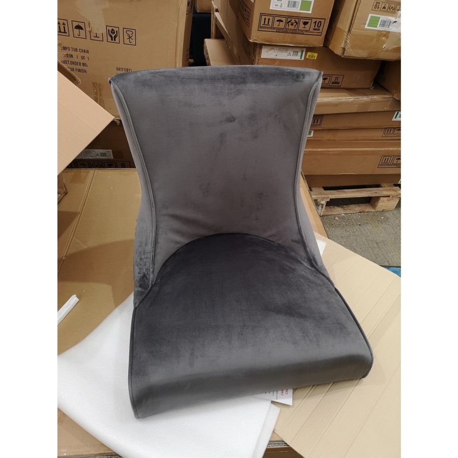 GRADE A2 - Pair of Charcoal Grey Velvet Dining Chairs with Black Legs and Quilted Back - Lucille