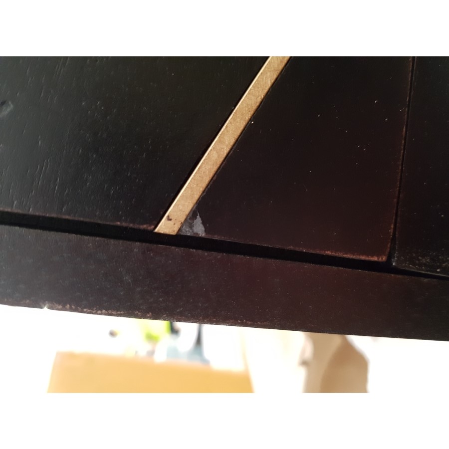 GRADE A2 - Mika Wide Dark Brown Chest of Drawers with Brass Inlay - 6 Drawers