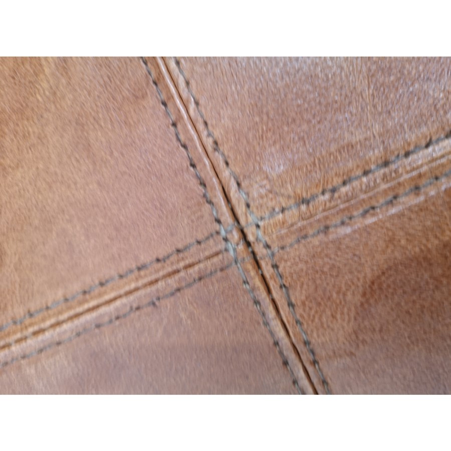 GRADE A2 - Natural Tan Leather Square Pouffe