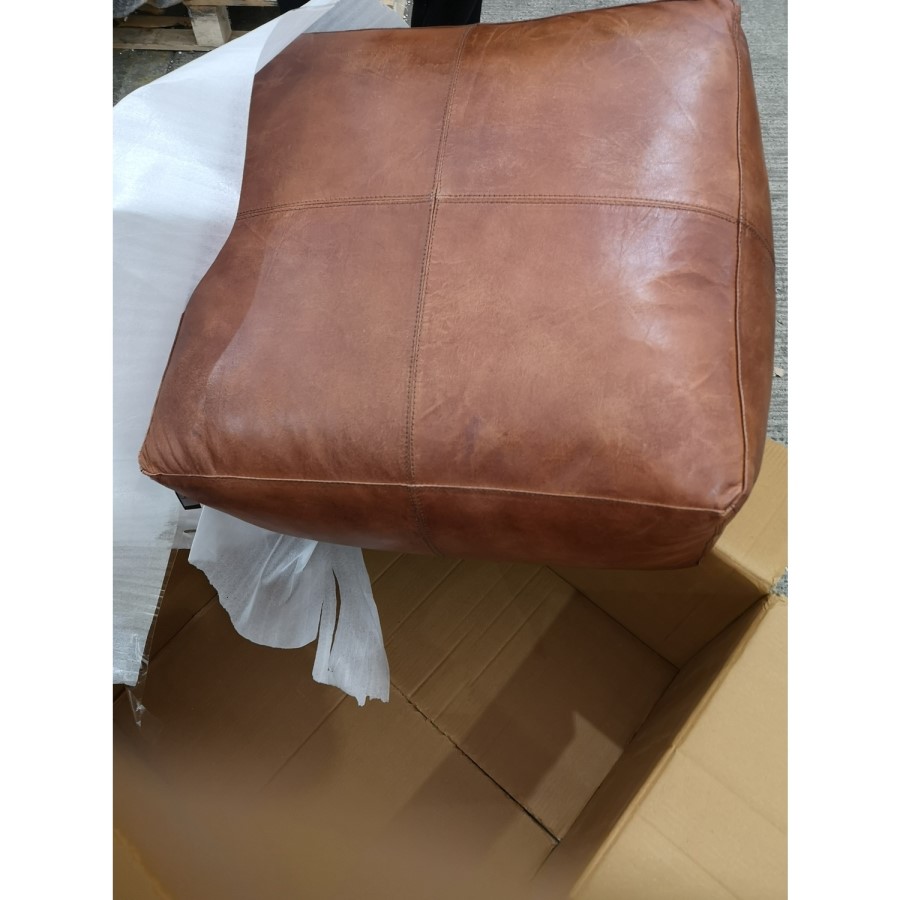GRADE A2 - Natural Tan Leather Square Pouffe