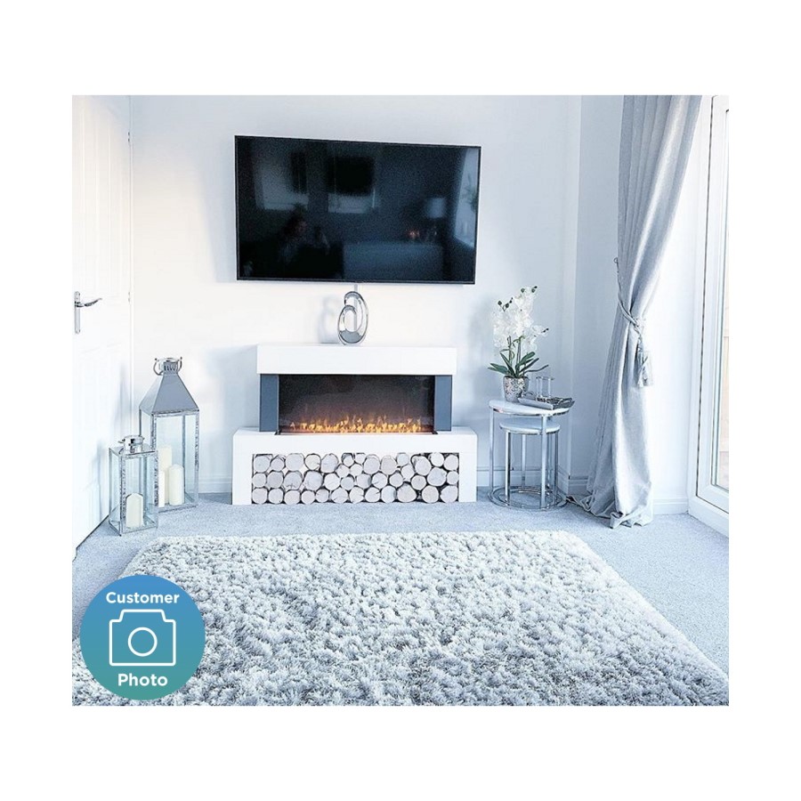 GRADE A2 - AmberGlo Floor Standing Electric Fireplace Suite in White - Log & Crystal Fuel Bed